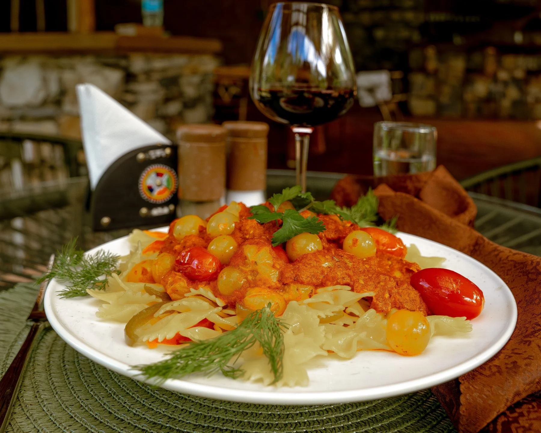 A plate of pasta served at the riverside restaurant at Sio Maasai