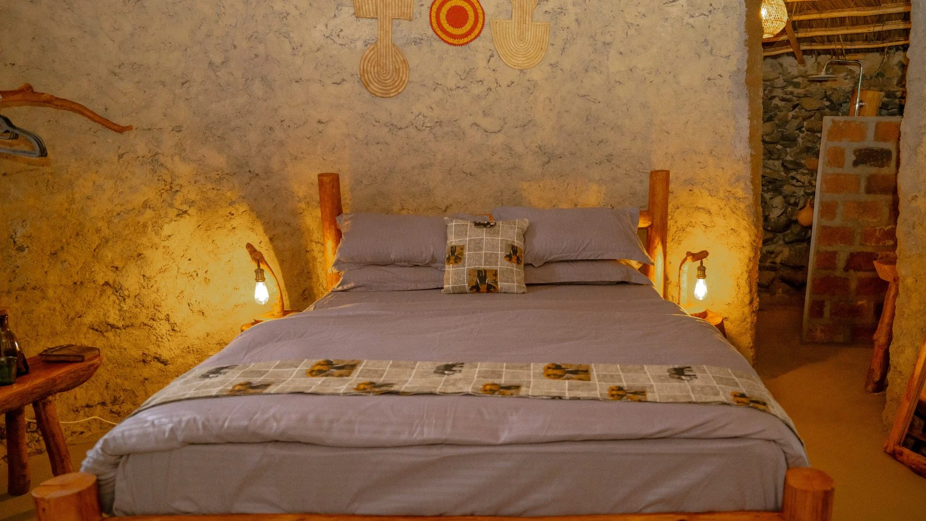 A Standard Double Room at Sio Maasai lit for the evening