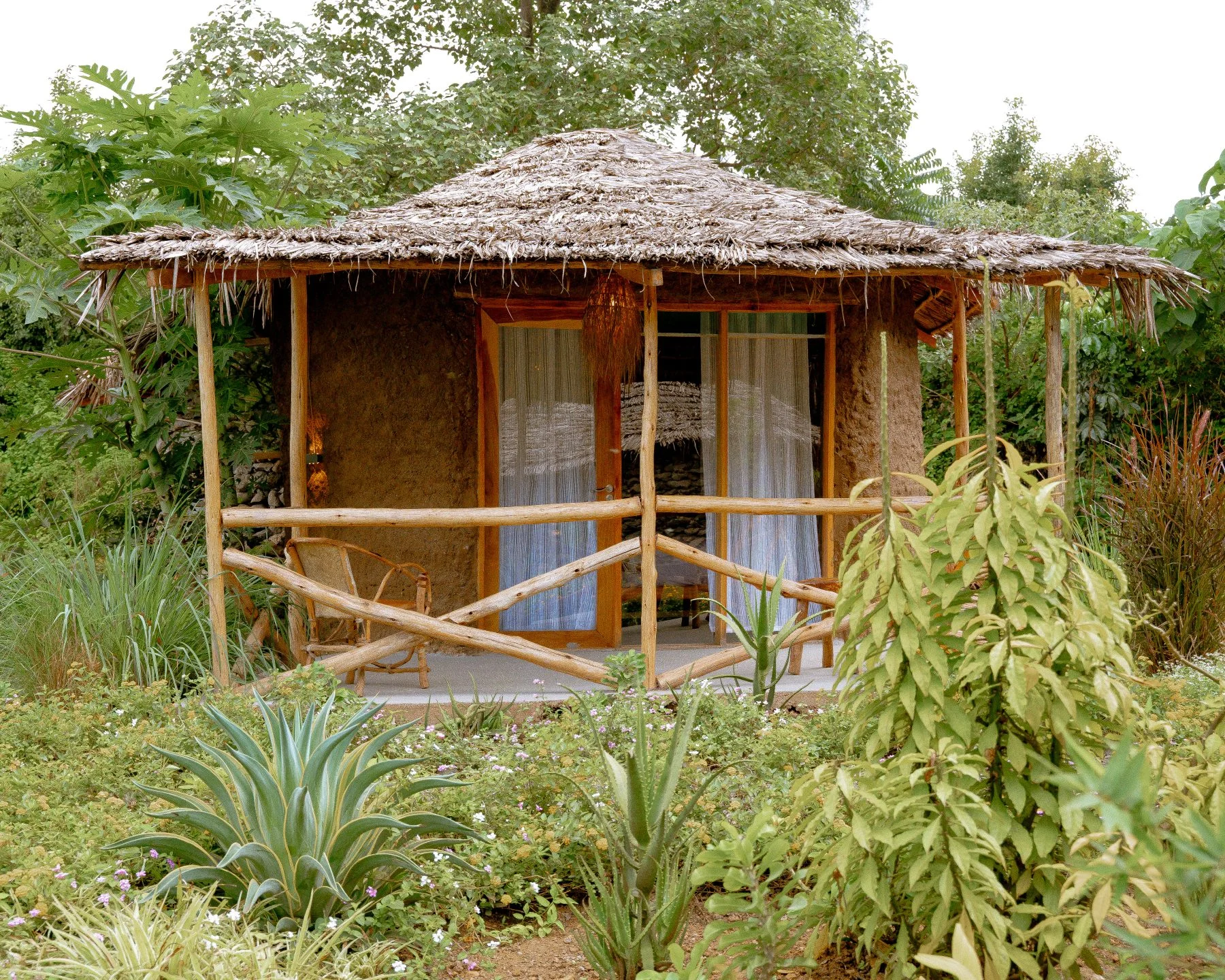 A round guest hut at Sio Maasai, its form drawn from Maasai building traditions